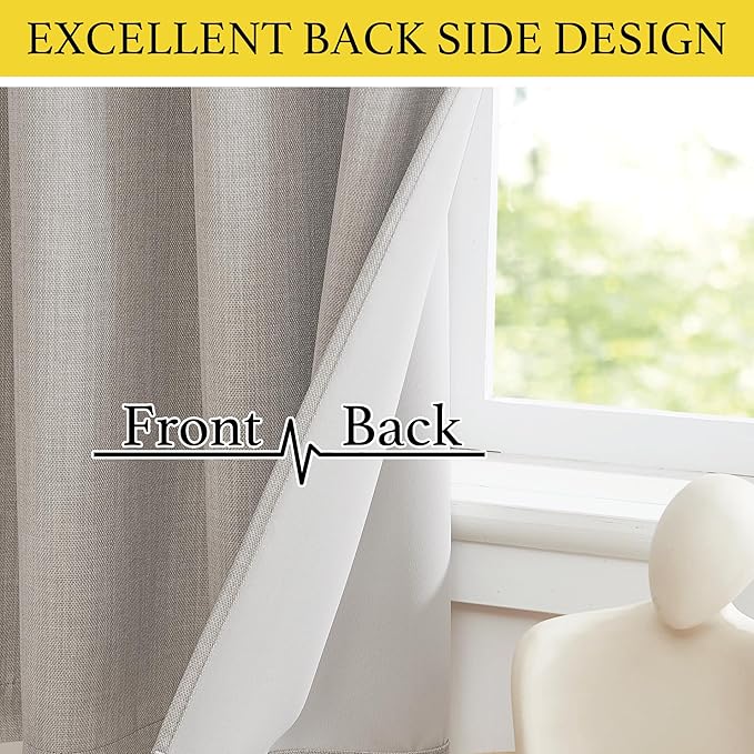 NICETOWN Thick Living Room Valances 24 inches Long, Farmhouse Grommet Faux Linen Room Darkening Curtain Tiers Thermal Insulated Window Covering Small Curtains for Cafe, Angora, W52 x L24, 1 Pair