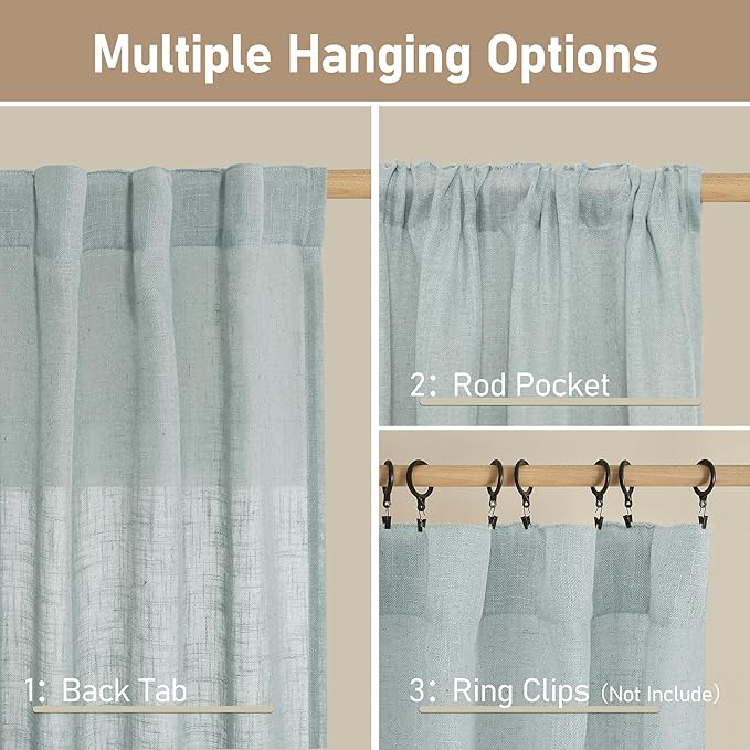 LAMIT Linen Semi Sheer Curtains 96 inches Long 2 Panels Set, Light Filtering Panels Back Tab and Rod Pocket Floor to Ceiling Curtains for Bedroom/Living Room, Greyish Blue, 52 x 96 Inch