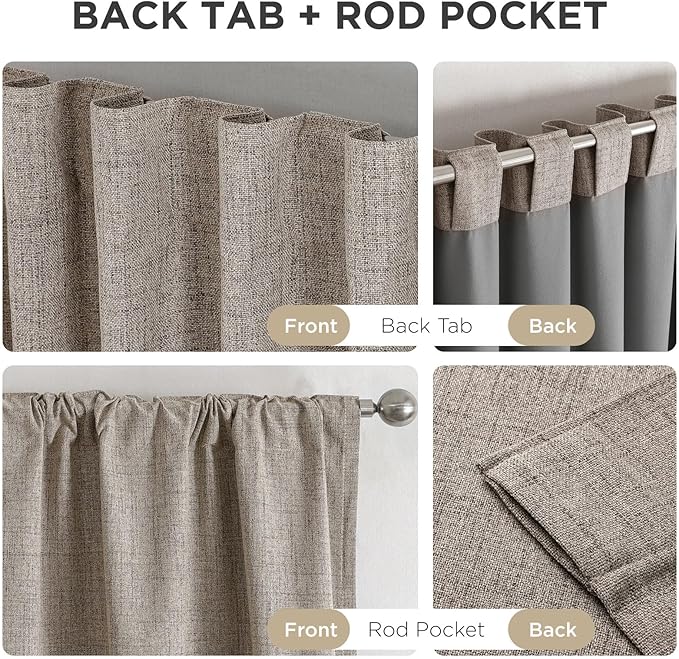 Joydeco Blackout Curtains for Bedroom - 108 Inch Linen Drapes 2 Panels Set, Thermal Insulated Room Darkening Curtains, Linen Textured for Living Room, Rod Pocket & Back Tabs