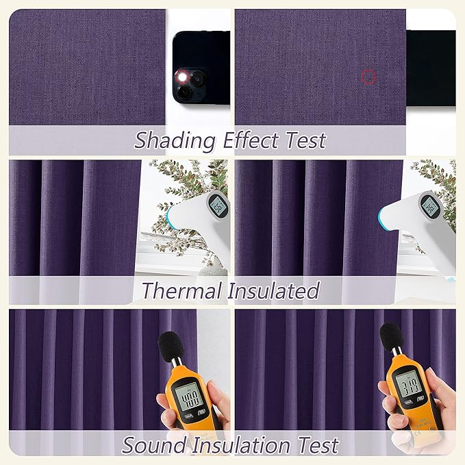 Guken 100% Blackout Curtains 108 Inch Length 2 Panels Set for Living Room Bedroom Back Tab Thermal Insulated Black Out Linen Drapes Room Darkening New Purple,52x108