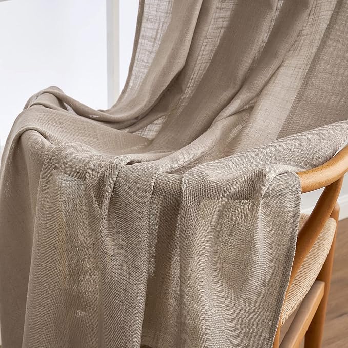 MIULEE Taupe Linen Curtains 72 Inch Length 2 Panels for Bedroom Living Room, Soft Thick Linen Textured Window Drapes Semi Sheer Light Filtering Back Tab Rod Pocket Burlap Look Decor, W37xL72