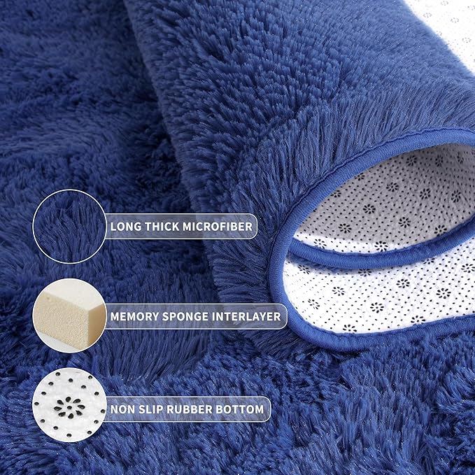 Tepook Fluffy Large Rugs for Living Room, Shag Area Rug 6x9 Soft Carpet for Bedroom, Modern Shaggy Rug for Kids Boys Girls, Plush Indoor Nursery Home Decor Rug with Non-Slip Bottom, Navy, 6 X 9 Feet