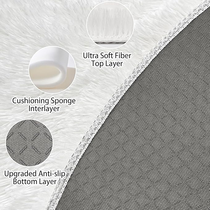 6x6 ft Tie Dye White Round Rug for Bedroom Room Fluffy Circle Rug Furry Carpet Shaggy Circular Fuzzy Washable Non-Slip Large Area Rug Soft Indoor for Living Room Cute Aesthetic Home Decor
