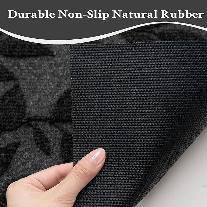 Black Leaves Outdoor Indoor Entrance Doormats, Absorbent Durable Heavy Duty Welcome Front Door Mat,Thick Natural Rubber Back,Easy Clean Entryway Mat 17x30 Inch, Low Profile