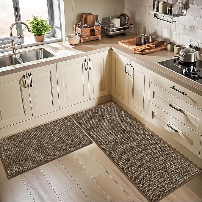 BEQHAUSE Kitchen Rugs 24"x36", Non-Slip Kitchen Mats for Floor, Super Absorbent and Stain Resistant Kitchen Rugs, Machine Washable Rugs for Kitchen, Hallway, Laundry & Sink, Brown