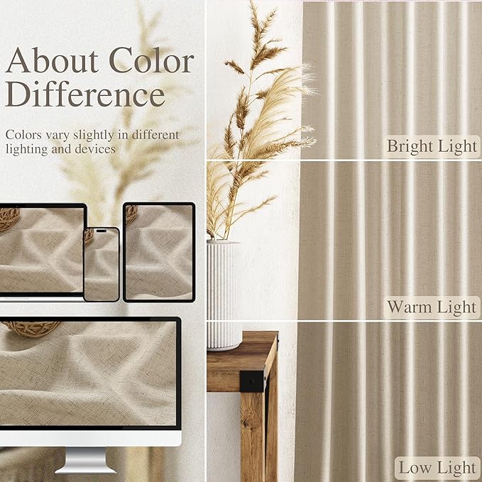 Nanspring Taupe Burlywood Curtains 72 Inches Long for Living Room Burlap Linen Textured Light Filtering Semi Sheer Curtains Back Tab Privacy Country Farmhouse Curtain for Bedroom 52x72, 2 Panels