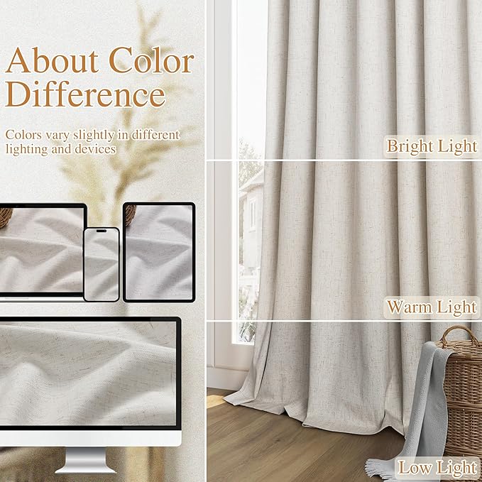 Guken Extra Long Light Beige 100% Blackout Curtains 144 Inch Length 2 Panels Set Back Tab Thermal Insulated Black Out Tall Windows Drapes 12 FT Length for High Ceiling Living Room, 52" W x 144" L
