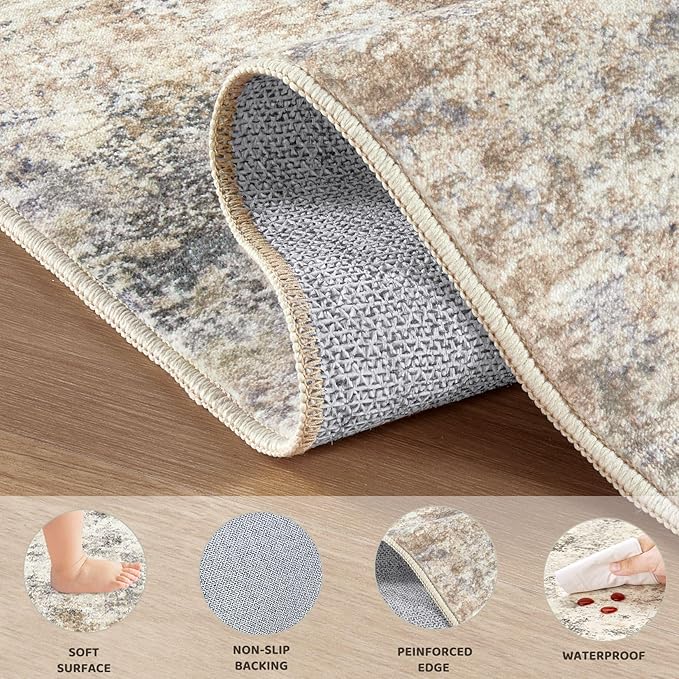 UERMEI 2x3 Entryway Area Rug: Washable Neutral Modern Abstract Small Rug - Non-Slip Low Pile Throw Indoor Carpet for Entrance Kitchen Front Door Mat Bathroom Entry Kids Room - Golden Grey