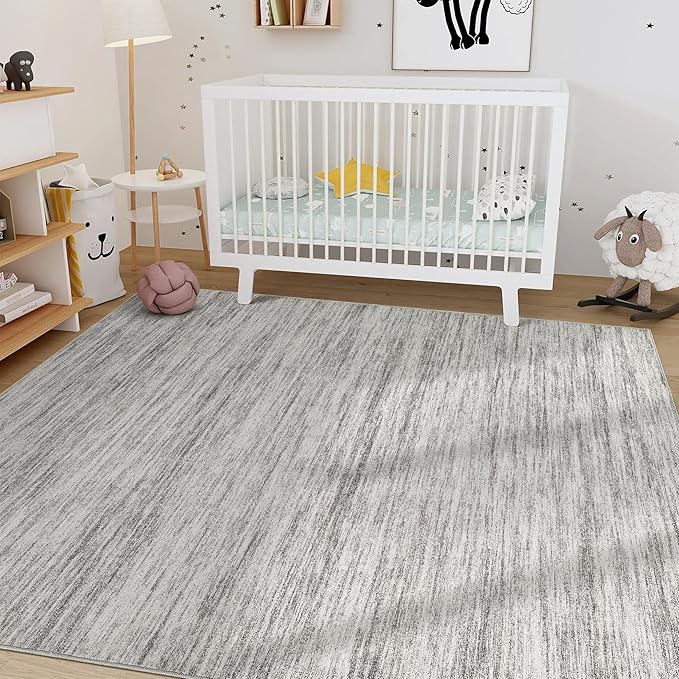 Nakagishi 5x8 Area Rugs Living Room: Washable Large Vintage Rug Neutral Non-Slip Soft Stain Resistant Indoor Carpet for Bedroom Nursery Dining Room Office Playroom - Grey-01
