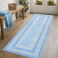 GarveeHome 2.5x8 Modern Bordered Runner Rug Soft Non Slip Washable Floor Carpet Distressed Geometric Hallway Indoor Printed Rug for Kitchen Entrance, Light Blue