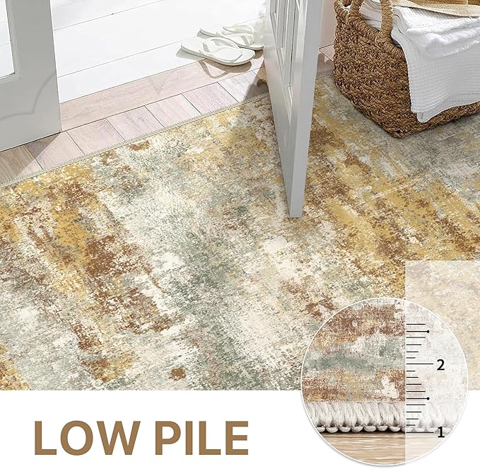 BEIMO Area Rugs 9x12 for Living Room Bedroom, Modern Abstract Machine Washable Rug, Large Soft Low Pile Floor Cover with Non Slip Backing for Dining Room, Orange Green