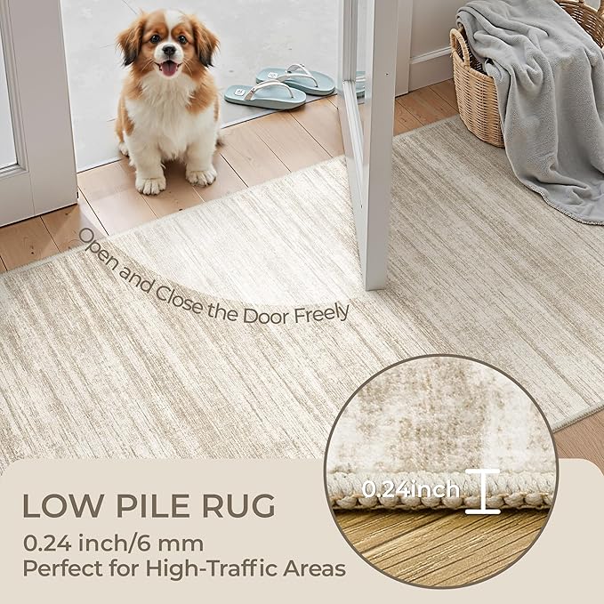 2x10 Runner Rug, Long Hallway Rugs for Dining Room, Living Room, Bedroom, Machine Washable Kitchen Carpet Runner with Rubber Backing, Soft Low Pile Indoor Rug(2'x10', Brown/Beige)