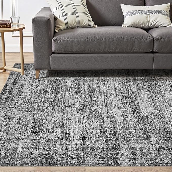 UERMEI 10x14 Area Rug Living Room Rugs - Washable Neutral Modern Abstract Soft Thin Rug Indoor Floor No Slip Rug Carpet for Bedroom Under Dining Table Home Office Decor - Dark Gray