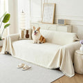 Couch Cover for Dogs, Boho Sofa Covers for 3 Cushion Couch, Chenille Sofa Slipcover for Pets Washable, L-Shape Sectional Couch Cover Soft Throw Blankets with Tassels(91x118,Cream)