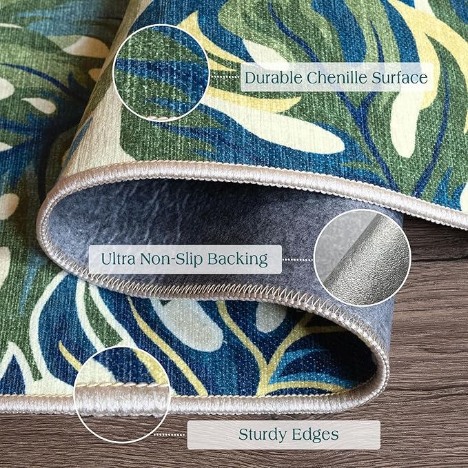 3x5 Botanical Entry Rug - Small Washable Indoor Outdoor Mats for Front Door Non-Slip Porch Rug Spring Tropical Green Leaf Throw Rugs for Living Room Bedroom Entryway Kitchen Office Porch Decor