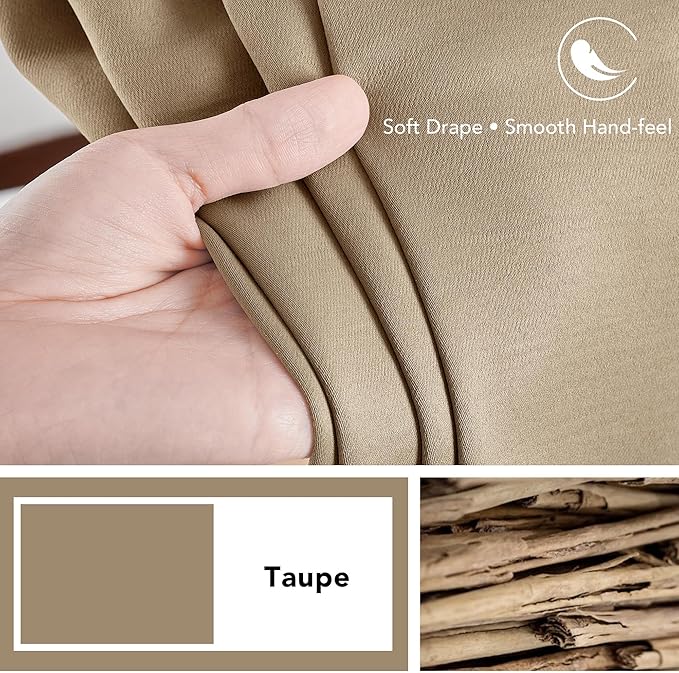 Deconovo Blackout Curtains, Thermal Insulated, W42 x L84 2 Panels, Back Tab, Machine Washable, Room-Darkening Drapes for Bedroom/Living Room Khaki