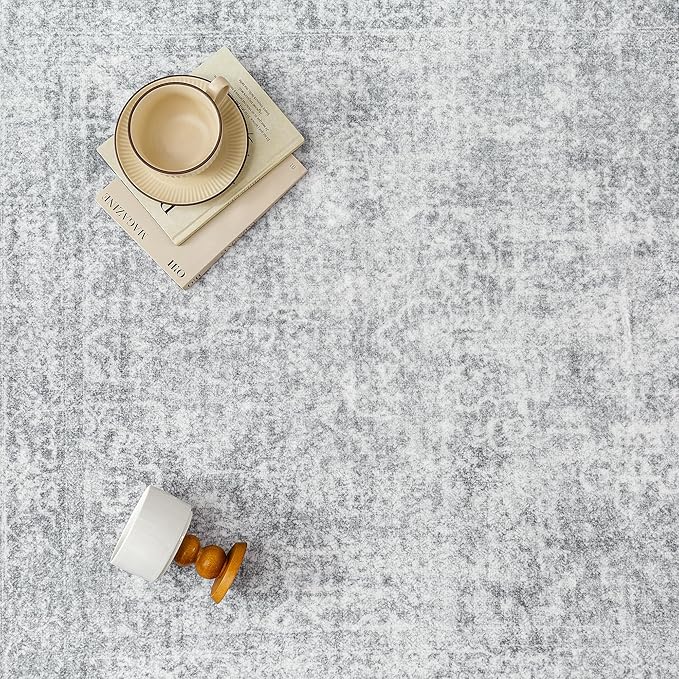 2x6 Runner Rug Washable Vintage Indoor Hallway Carpet Non Slip Grey Bedroom Low Pile Kitchen Distressed Long Retro Accent Throw Rug for Bathroom Dining Laundry Living Room