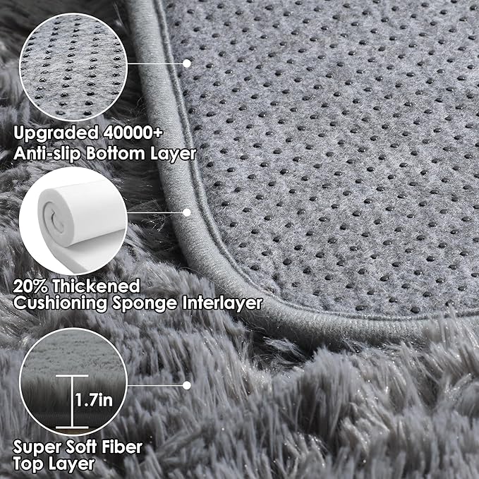 ONASAR Grey 6x9 Area Rugs for Living Room, Gray Large Fluffy Shag Rug for Bedroom, Ultra Soft Plush Big Indoor Floor Carpet for Kids Girls Boys Baby Teen Dorm Nursery Home Decor Aesthetic