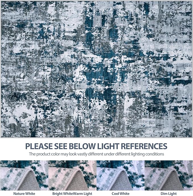 9x12 Area Rugs for Living Room Rug Washable: Abstract Large Rug for Dining Room Bedroom Carpet Non Slip 9 by 12 Indoor Modern Nursery Home Office Navy Grey
