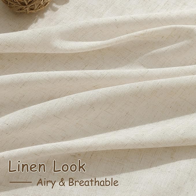 Nanspring Living Room Curtains 63 Inch Length Linen Birch Beige Luxury Light Filtering Semi Sheer Curtain Back Tab Modern Farmhouse Decor Elegant Coastal Drapes for Bedroom Office 52x63, 2 Panels