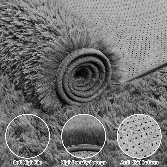 6x9 Area Rugs for Living Room Rug: Soft Fluffy Shag Light Gray Rugs for Bedroom, Non-Slip Large Fuzzy Plush Rug Indoor Floor Carpet for Nursery Kids Boys Girls Room, Dorms, Playroom, Modern Home Decor