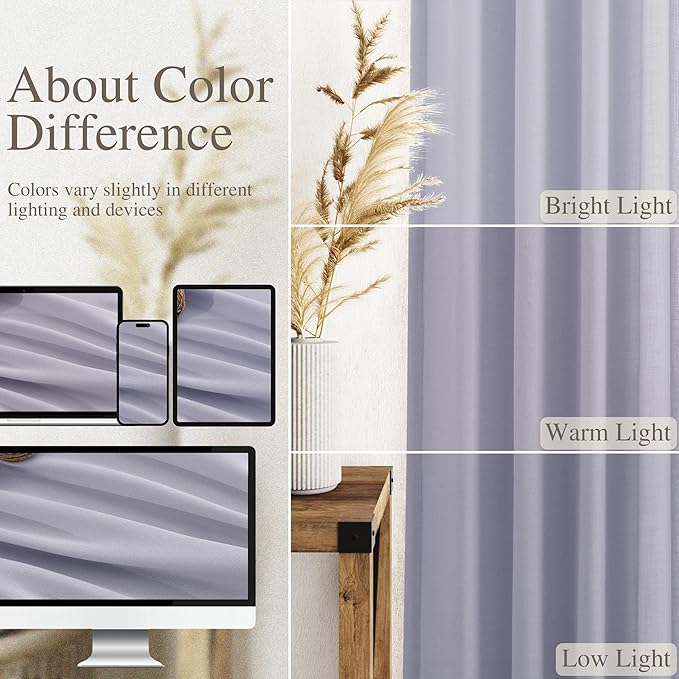 Nanspring Lavender Purple Linen Curtains 102 Inches Long for Living Room Boho Decor Light Filtering Semi Sheer Curtain Back Tab and Rod Pocket Modern Luxury Drapes for Bedroom Office 52x102, 2 Panels