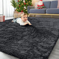 OLANLY 6x12 Machine Washable Large Area Rugs for Living Room, Bedroom, Soft Fluffy Shaggy Bedside Rug, Indoor Floor Carpet for Kids Girls and Boys, Dorms, Nursery, Home Decor Aesthetic, Black