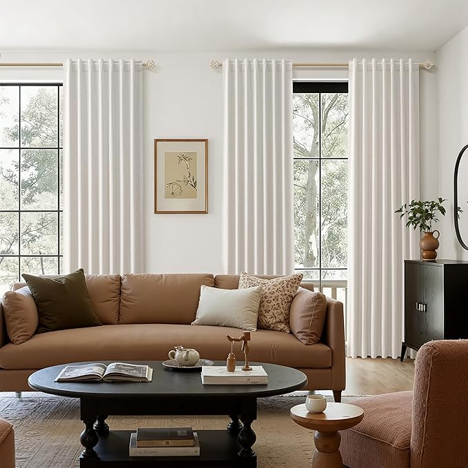 Guken Extra Long Light Beige 100% Blackout Curtains 144 Inch Length 2 Panels Set Back Tab Thermal Insulated Black Out Tall Windows Drapes 12 FT Length for High Ceiling Living Room, 52" W x 144" L