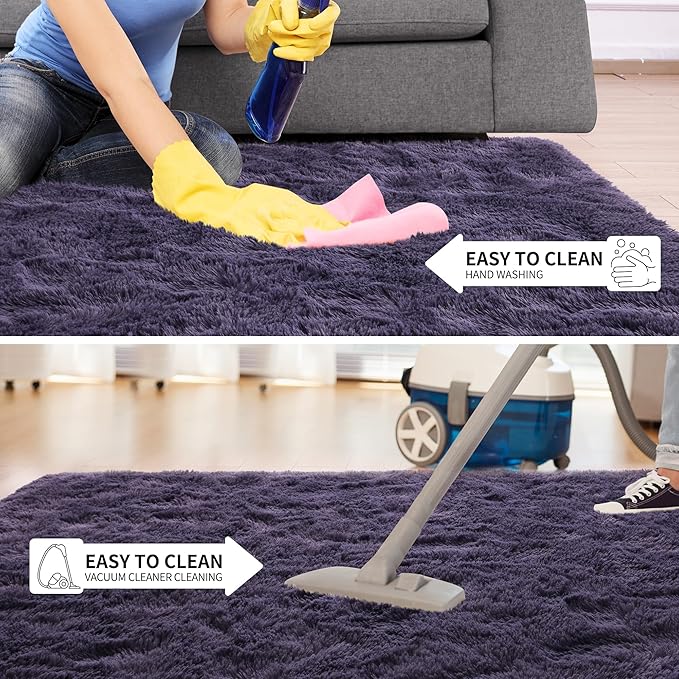 Tepook Super Soft Fluffy Rug for Bedroom, Modern Shaggy Fuzzy Kids Rugs for Living Room, Plush Indoor Nursery Home Decor Dorm Carpet with Non-Slip Bottom, Gray Purple, 5 X 8 Feet