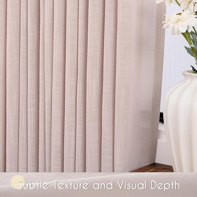 Blush Pink Curtains for Living Room Back Tab Modern Farmhouse Semi Sheer Curtains 84 inches Long 2 Panels Set Muted Neutral Window Curtain for Dining Room Bedroom 52x84