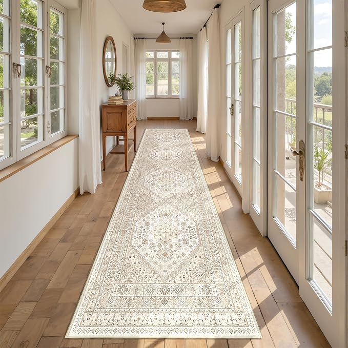Kitchen Runner Rug Non Slip Washable 2.5x10, Soft Ultra-Thin Entryway Rug Runners for Hallways, Carpet Runner for Living Room,Kitchen, Laundry, Bathroom(Cream/Beige,2.5'x10')