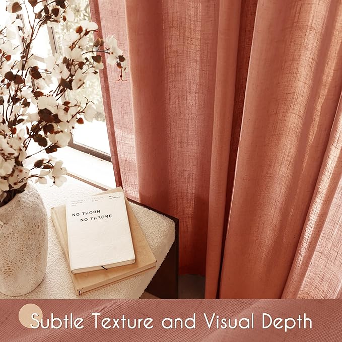 132 inch Linen Terracotta Curtains 2 Panels for Living Room Back Tab Light Filtering Semi Sheer Rust Colored Curtains 132 inches Long Soft Thick Cotton Cloth Textured Rustic Boho Farmhouse Room Decor