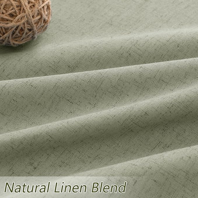 Sage Green 100% Blackout Linen Curtains 90 Inch Length 2 Panels Set for Living Room Bedroom Back Tab Thermal Insulated Black Out Drapes Room Darkening Window Curtains 90 Inches Long