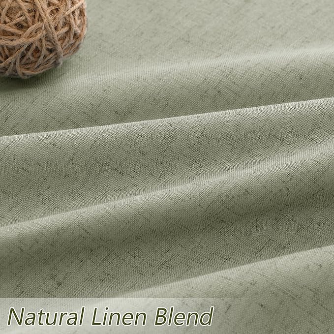 Sage Green 100% Blackout Linen Curtains 92 Inch Length 2 Panels Set for Living Room Bedroom Back Tab Thermal Insulated Black Out Drapes Room Darkening Farmhosue Window Curtains 92 Inches Long
