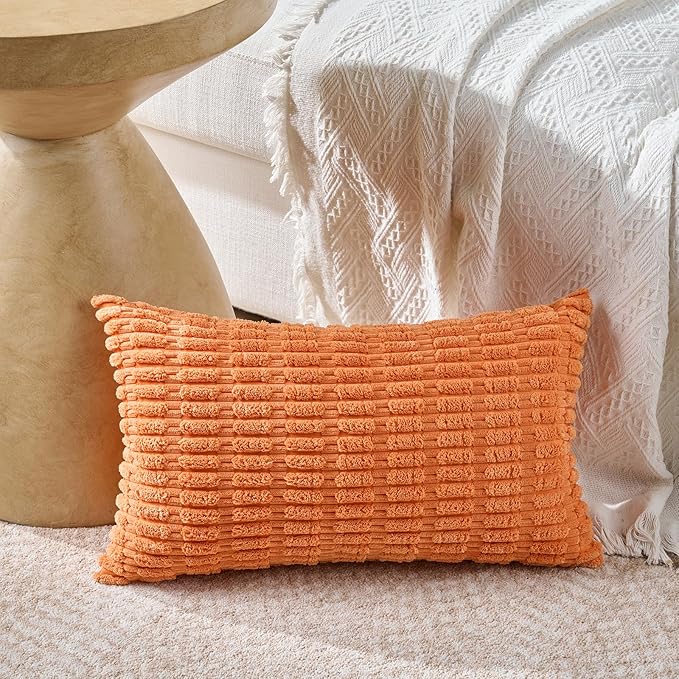 Fancy Homi Set of 4 Burnt Orange Fall Lumbar Rectangle Decorative Throw Pillow Covers 16x24 Inch for Couch Bed Chair, Aesthetic Boho Room Decor, Soft Fuzzy Thick Corduroy Textured Cushion Case 40x60cm