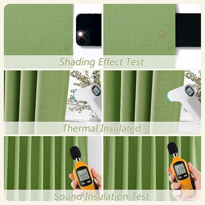 Guken 100% Blackout Curtains 120 Inch Length 2 Panels Set for Living Room Bedroom Back Tab Thermal Insulated Black Out Linen Drapes Room Darkening Lime Green,52x120