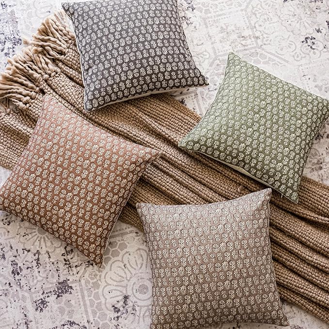 Foindtower Set of 2 Decorative Vintage Floral Print Throw Pillow Covers Neutral Modern Farmhouse Cushion Covers Boho Home Decor for Sofa Couch Chair Bedroom Living Room,24×24 Inch,Sage Green