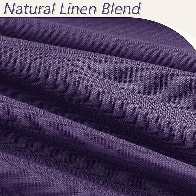 Guken New Purple 100% Blackout Linen Curtains 96 Inch Length 2 Panels Set for Living Room Bedroom Back Tab/Rod Pocket Thermal Insulated Farmhouse Black Out Drapes Room Darkening,52x96