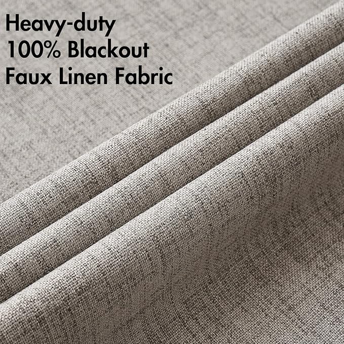 MIULEE 100% Blackout Linen Textured Curtains for Bedroom Solid Thermal Insulated Warm Taupe Grommet Room Darkening Curtains & Drapes Luxury Decor for Living Room Nursery 52 x 120 Inch (2 Panels)