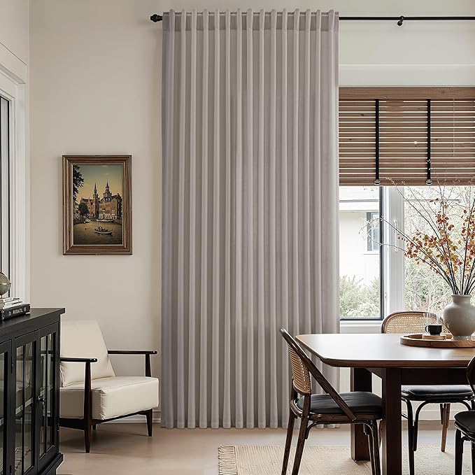 Nanspring Stone Grey Linen Curtains 96 Inches Long for Living Room Simple Modern Light Filtering Semi Sheer Curtain Back Tab and Rod Pocket Neutral Luxury Drapes for Bedroom Office 52x96, 2 Panels