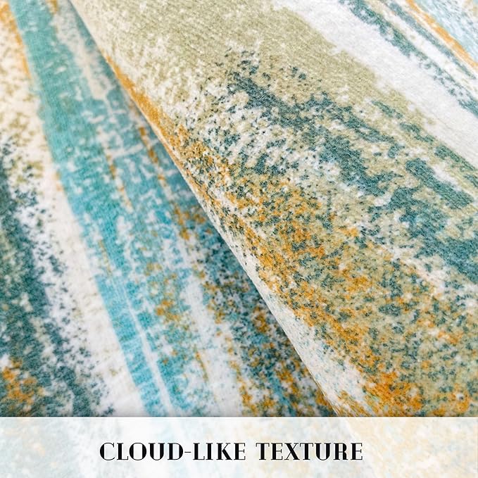 Lansny Modern Abstract Runner Rug 2.6x18, Green Mustard Multi Washable Long Kitchen Runner Non-Slip Soft Hallway Rug Runner Thin Print Faux Wool Carpet for Entryway Bedroom Laundry Room Indoor