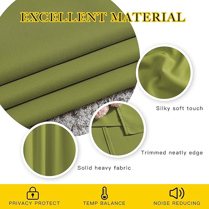 NICETOWN Room Darkening Curtains and Drapes for Window 95" L - Triple Weave Energy Saving Thermal Insulated Solid Grommet Room Darkening Panels for Patio (80" Wide per Panel, 2 Panels, Fresh Green)