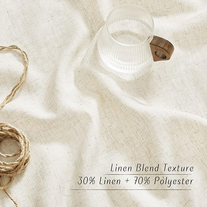 NICETOWN Natural Linen Kitchen Window Curtains Over Sink, Grommet Thick Linen Burlap Short Window Treatments Privacy Assured with Light Filtering for Bedroom/Bathroom, W34 x L36, 2 Panels