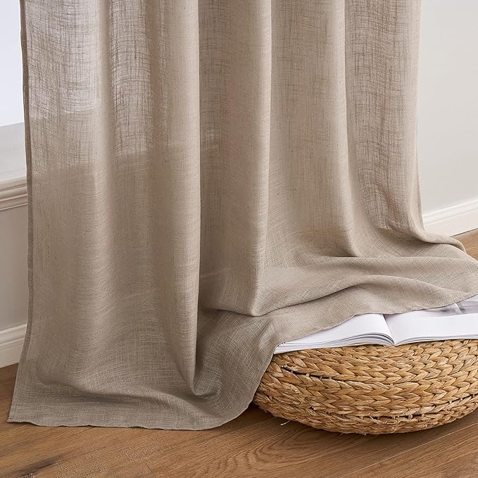 MIULEE Taupe Linen Curtains 96 Inch Long for Bedroom Living Room, Soft Thick Linen Textured Window Drapes Semi Sheer Light Filtering Back Tab Rod Pocket Burlap Look Farmhouse Country Decor, 2 Panels
