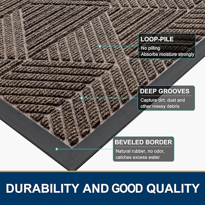Smiry Front Door Mat Outside Entrance, Heavy Duty Sturdy Natural Rubber Doormat, Trap Dirt and Moisture, Easy Clean Low Profile Mats for Indoor Outdoor Entry, Irregular Triangle (71x47, Brown)