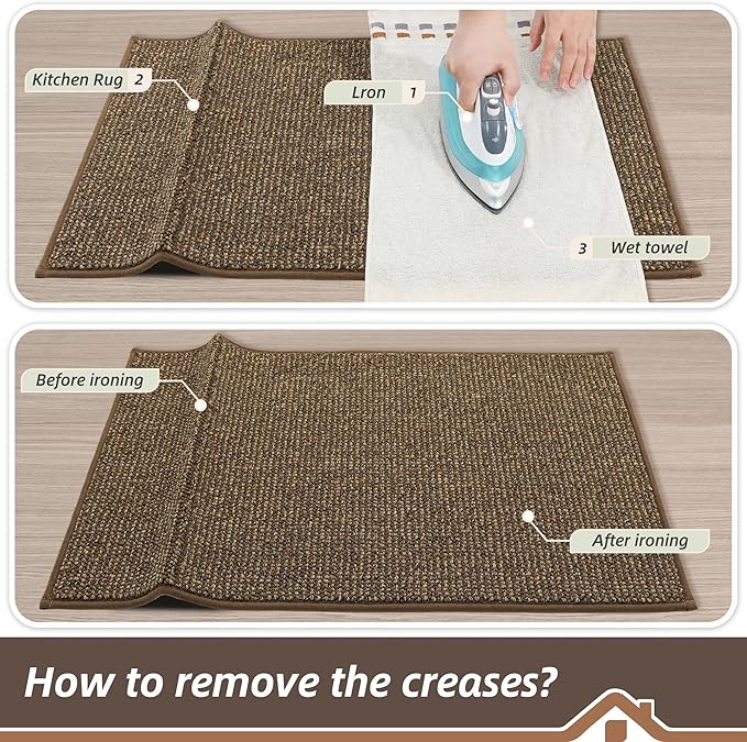 BEQHAUSE Kitchen Runner Rugs 20"x48", Non-Slip Kitchen Mats for Floor, Super Absorbent and Stain Resistant Kitchen Rug, Machine Washable Rugs for Kitchen, Hallway, Laundry & Sink, Brown