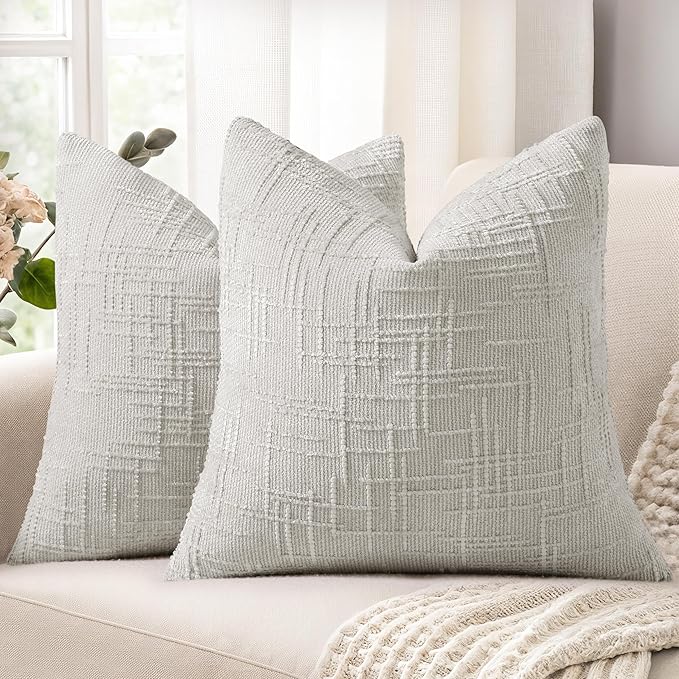 decorUhome Light Grey Chenille Euro Sham Throw Pillow Covers 26x26 Set of 2 Textured Soft Cozy Slubby Couch Pillow Covers Modern Farmhouse Boho Decorative Pillow Cases for Bed Sofa Living Room