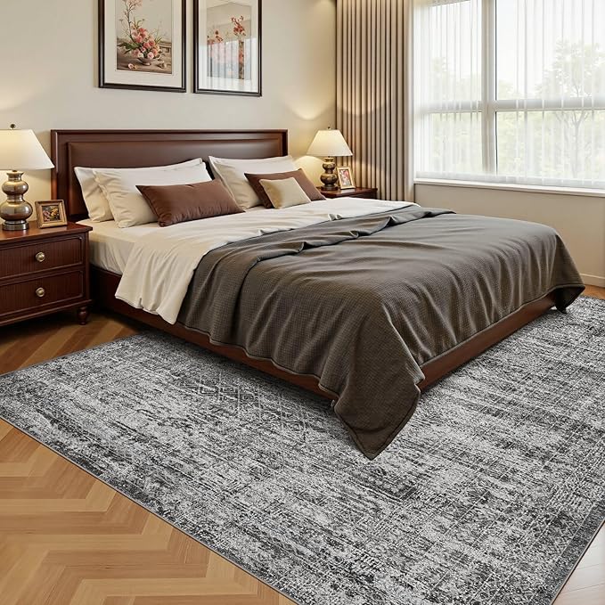 UERMEI 10x14 Area Rug Living Room Rugs - Washable Neutral Modern Abstract Soft Thin Rug Indoor Floor No Slip Rug Carpet for Bedroom Under Dining Table Home Office Decor - Dark Gray
