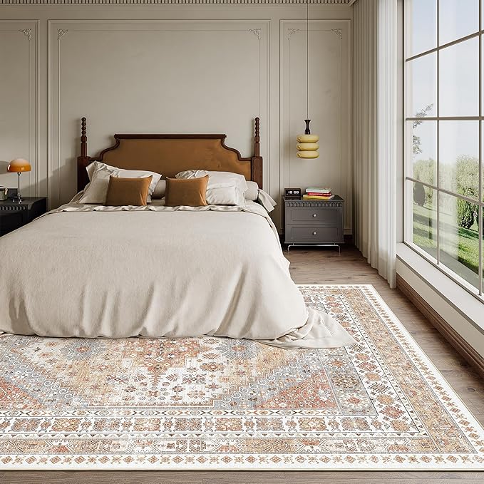 zesthome 5x7 Area Rugs - Ultra-Thin Washble Rug, Stain Resistant Anti Slip Backing Rugs for Living Room,Bedroom, Vintage Home Decor Area Rug (Orange,5'x7')