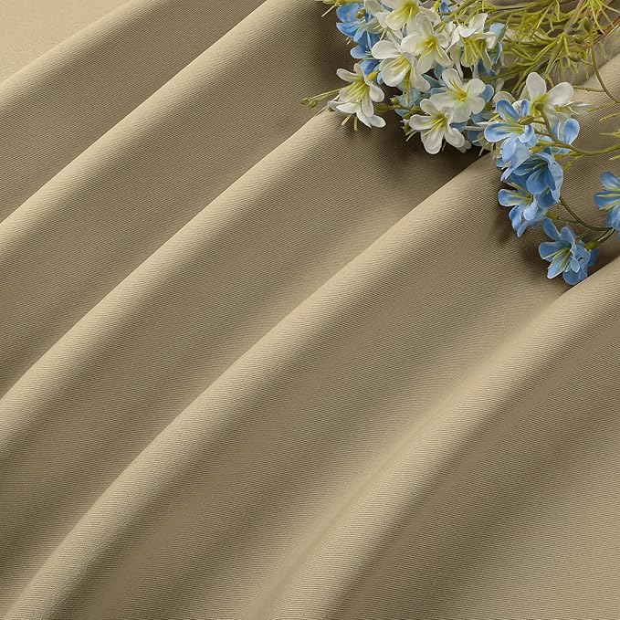 CUCRAF Beige Blackout Curtains 63 inch Length 2 Panels Set, Rod Pocket Room Darkening Drapes for Bedroom Living Room, Insulated Thermal Light Blocking Window Curtain (W52 x L63 Inch)